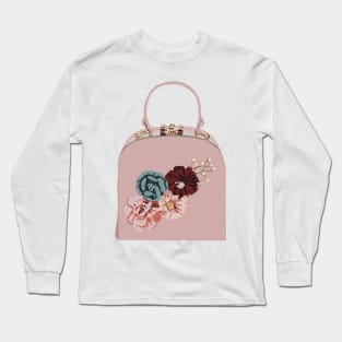 Pink clutch bag with fabric flower embroidery Long Sleeve T-Shirt